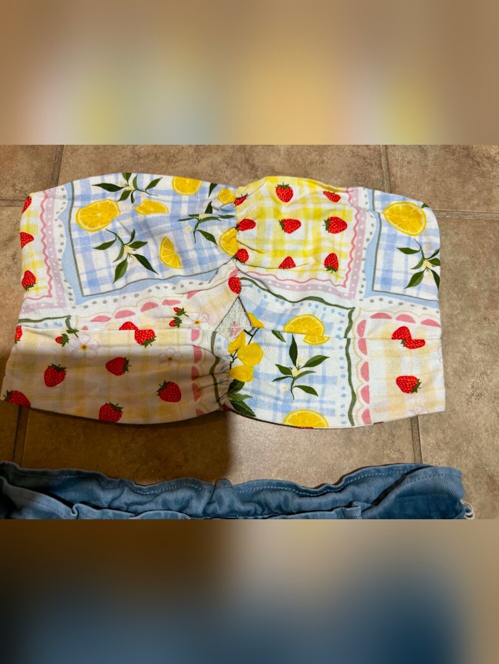 Fruit Patch Farmhouse Apron Top in Strawberry & Lemon Print Crop Top
